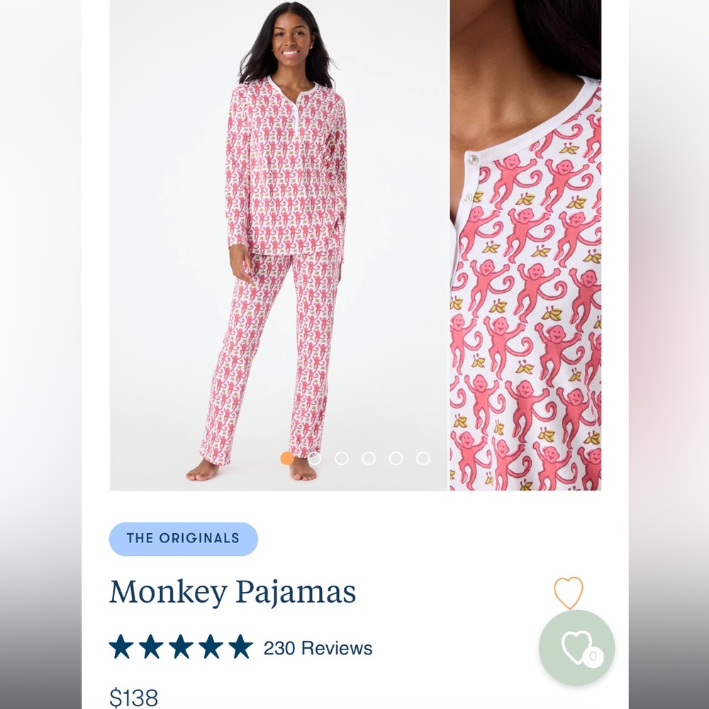 Roller Rabbit Pink and White Monkey Print Pajamas